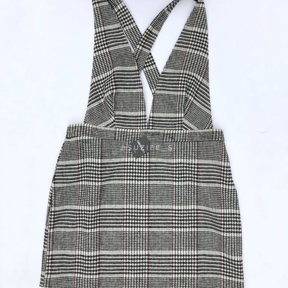 Forever 21 Black White Plaid Plunge V Neck Pinafore Mini Dress 2X NWT - Picture 10 of 14